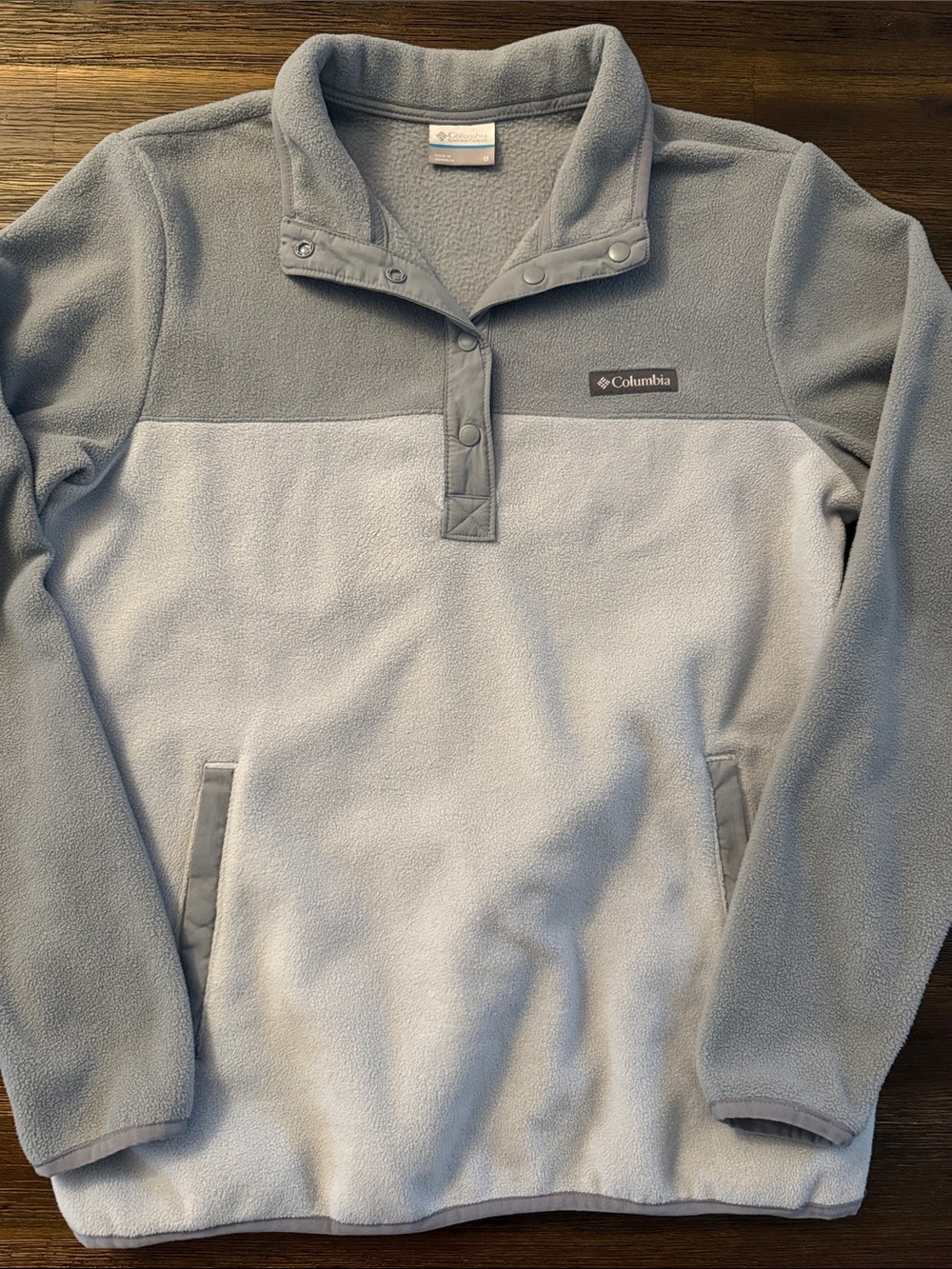 Columbia Two Tone Blue/Grey Quarter Snap Fleece Pullover with Pockets Medium